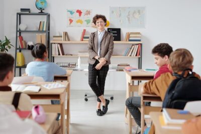 Teacher and students in class during educational guest lectures