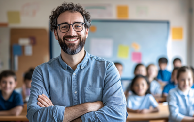 Gelukkige docent voor de klas