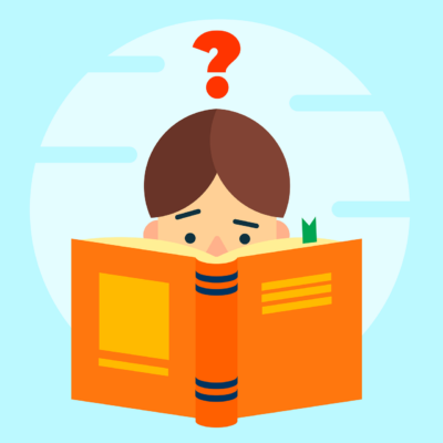 After-school activity Learning to Learn: Child with question mark behind a book